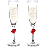AMAVEL Copas de Champán con Grabado Personalizado y Corazones Rojos Set para Boda Motivo Corazones Altura 24-2 cm